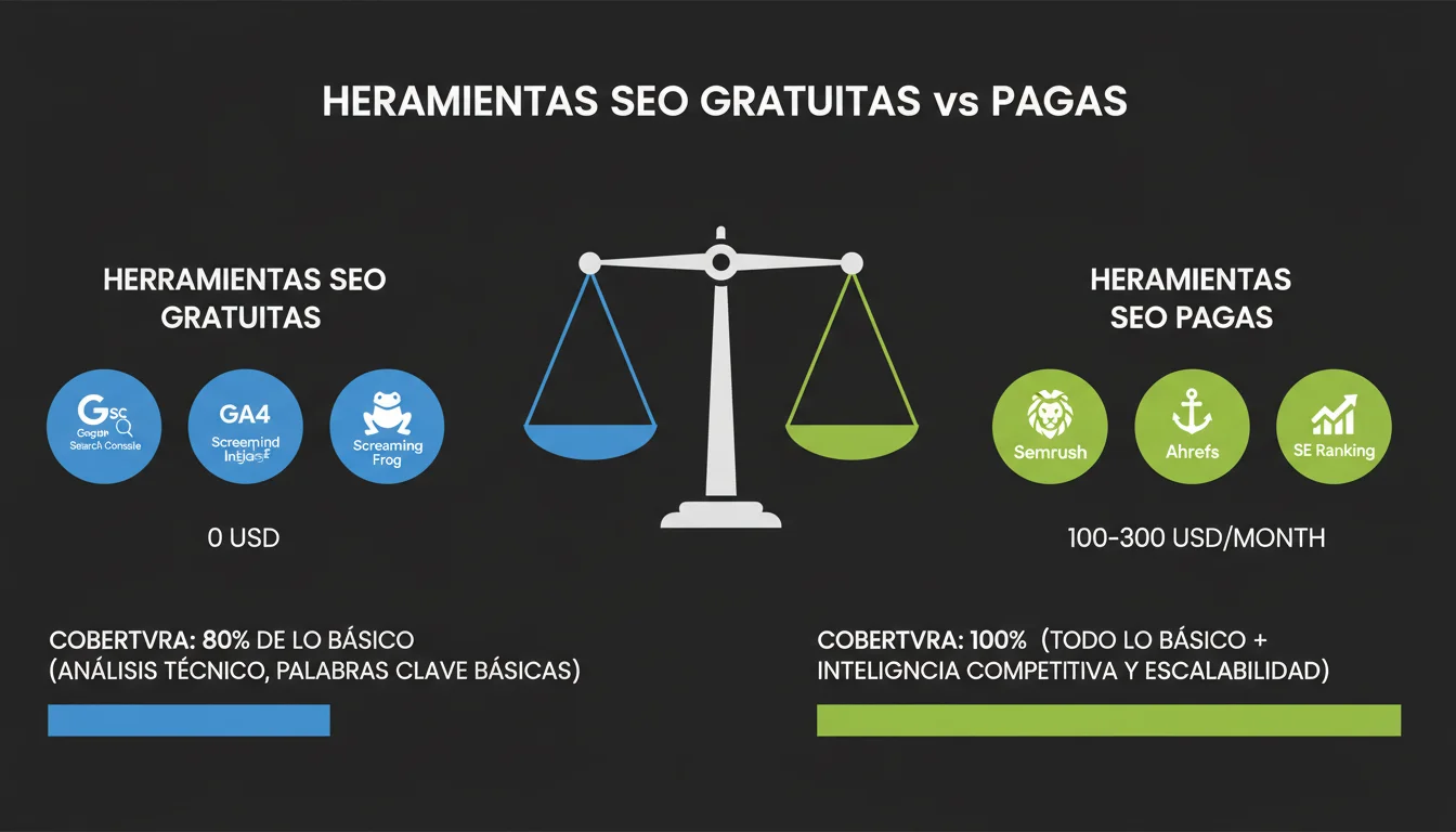 Comparativa de herramientas SEO gratuitas vs pagas: cobertura, funcionalidades y cuándo conviene invertir