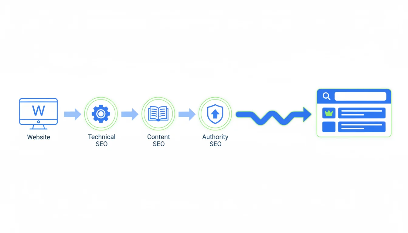 Diagrama explicativo de qué es SEO: el proceso de optimización para motores de búsqueda