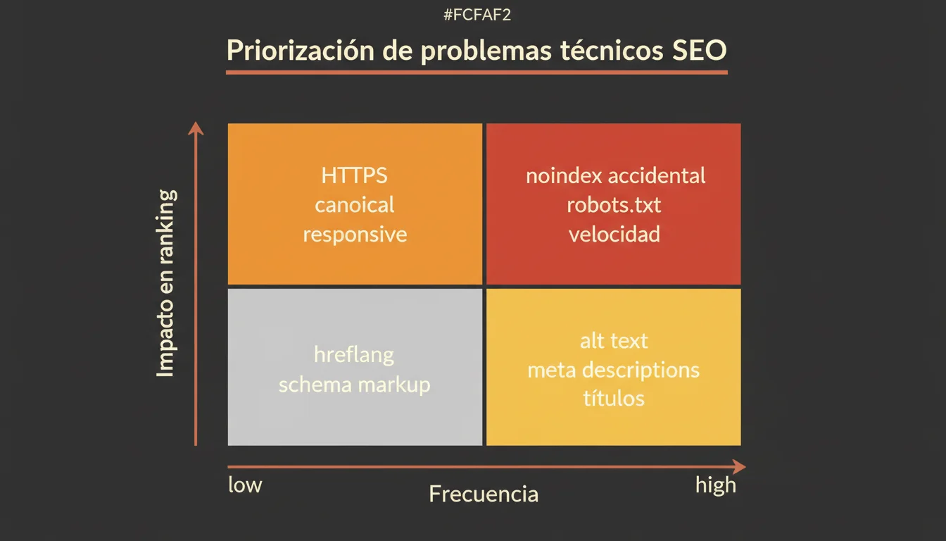 Matriz de priorización de problemas de SEO técnico: impacto vs frecuencia para decidir qué corregir primero